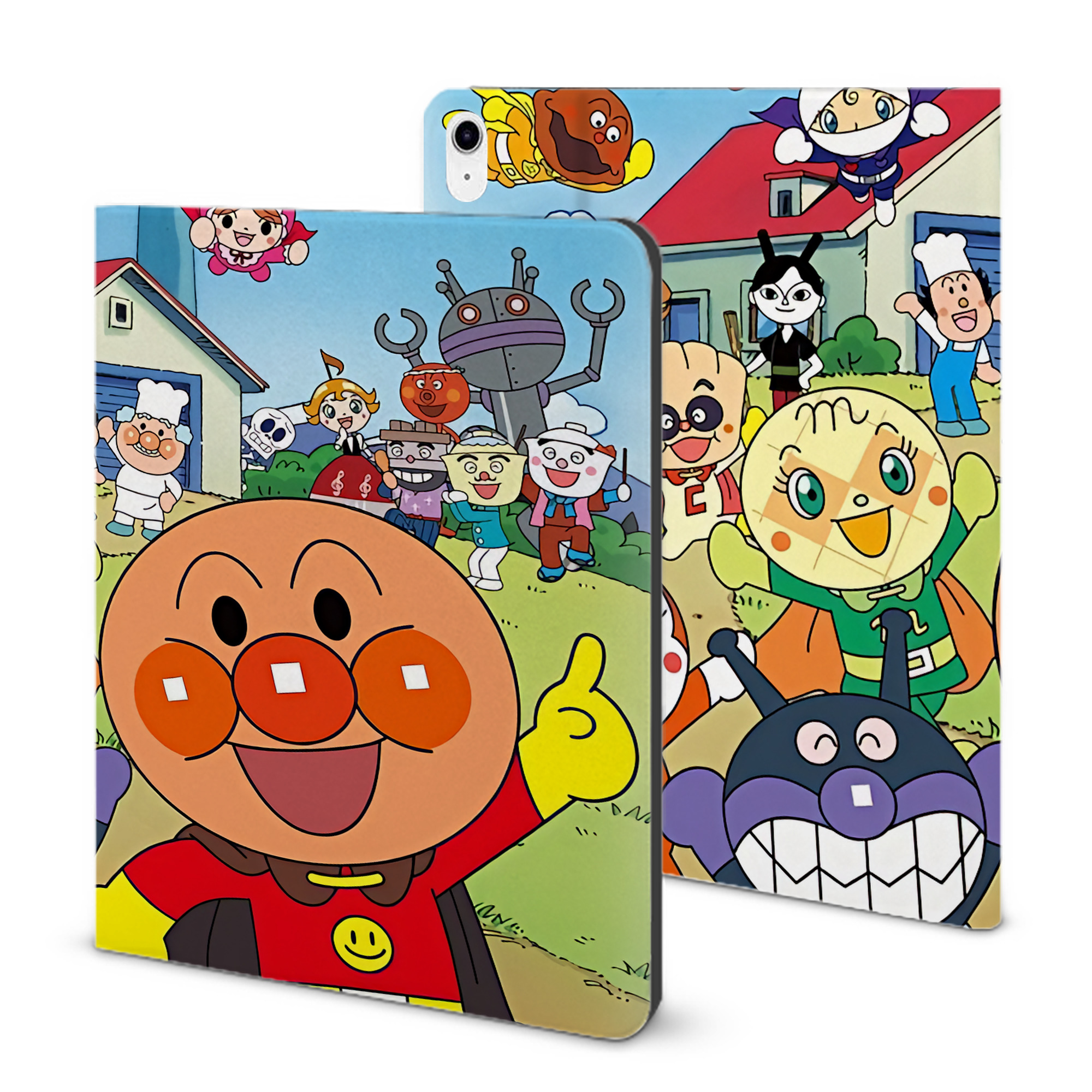 （画像用） アンパンマン Anpanman IPad ケース ブック型 PUレザー TPU 耐衝撃 軽量 薄型 ペン収納なし 全面保護 IPad 各モデル対応